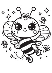 Bee dance in the nature star kid design coloring page 