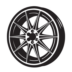 Obraz premium Car wheel Black tires silhouette Auto wheel disks On a White Background 