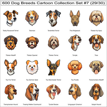 Cute Dog Breeds Cartoon Characters Sticker Bundle Collection Set 7 of 600 Dog Faces Isolated Part 29