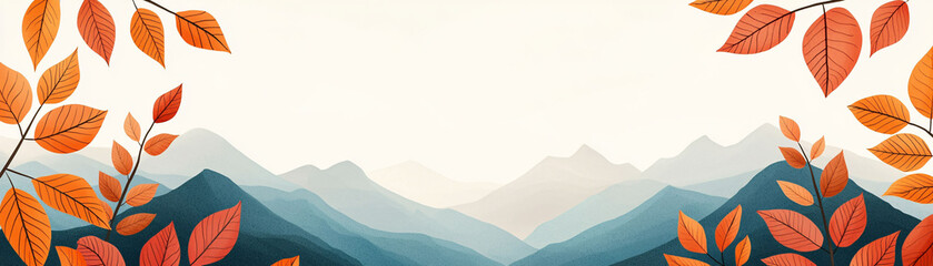 Soft autumn hues framing mountain scene create serene atmosphere. muted background enhances beauty of landscape.