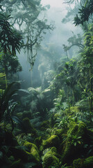 Tropical rainforest with trees and moss