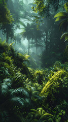 Tropical rainforest with trees and moss