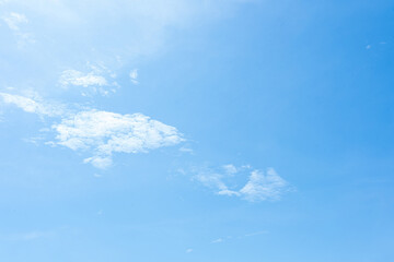 Fluffy white clouds drift across a clear blue sky, painting a beautiful landscape of nature's artistry