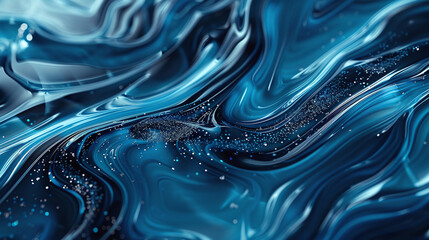Abstract Background with Paint Flow and Glitter Spill on Blue Surface
