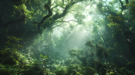 Fototapeta premium Tropical rainforest with trees and moss