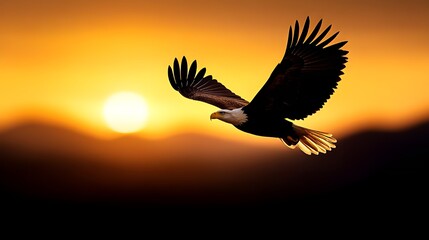 Majestic Eagle Flying Over Mountains at Sunrise