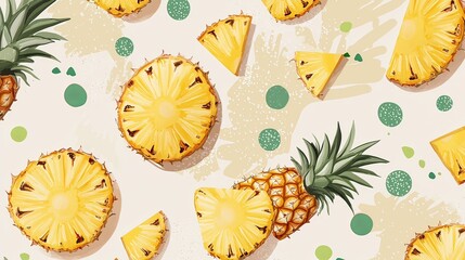 Vibrant Pineapple Slices Forming a Seamless Tropical Pattern Background long title Vibrant colorful featuring a repeating pattern of juicy pineapple
