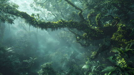 Fototapeta premium Tropical rainforest with trees and moss