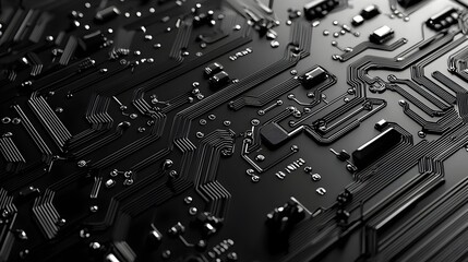 Fototapeta premium Sleek Silver Futuristic Circuit Board Pattern on Black Background Ideal for Technology Branding