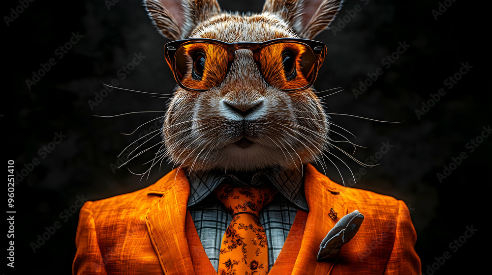 Canvas Prints A stylish rabbit wearing sunglasses and an orange suit.