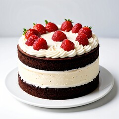 Layered Vanilla Cake with Strawberries on Top