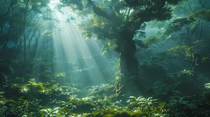 Obraz premium Tropical rainforest with trees and moss