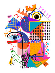 Abstract face portrait geometric, shapes, doodle line art vector illustration. Aesthetic design for art print, cover, poster, decoration, cards and print.
