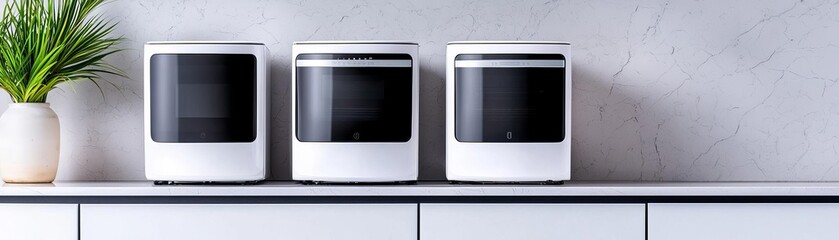 Obraz premium Multi-generational family using smart kitchen appliances, connected home, digital convenience, home harmony, soft and warm colors