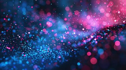 Paint Blend with Pink, Blue, Red, and Black Glowing Particles in Fluid Splatter