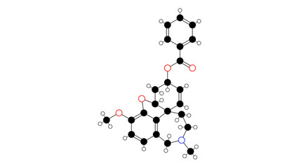 benzgalantamine molecule, structural chemical formula, ball-and-stick model, isolated image cholinesterase inhibitor