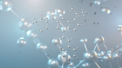 seliciclib molecular structure, 3d model molecule, roscovitine, structural chemical formula view from a microscope