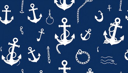 Hand-Drawn Nautical Pattern with Anchors and Waves