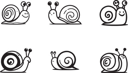 Smiling Snails Illustration in Vector Format set - White Background.