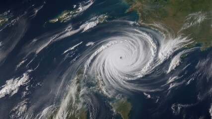 Satellite View of a Hurricane Over the Ocean.
