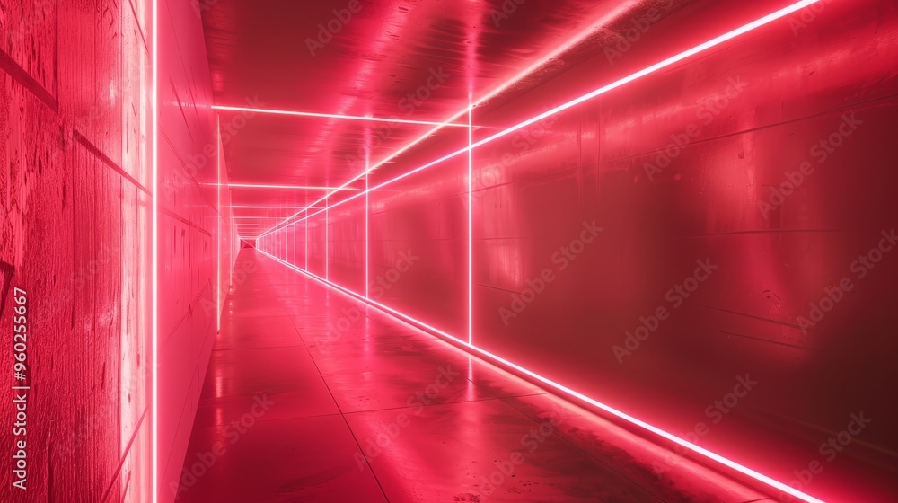 Poster vibrant 3d rendering of an abstract bright neon frame, featuring luminous neon lines forming a recta