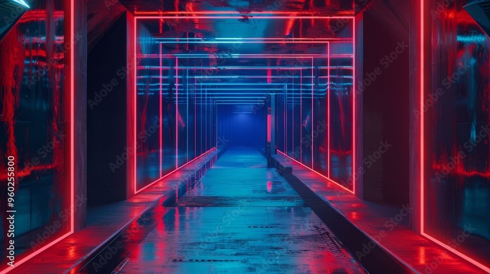 Aufkleber vibrant 3d rendering of an abstract bright neon frame, featuring luminous neon lines forming a recta