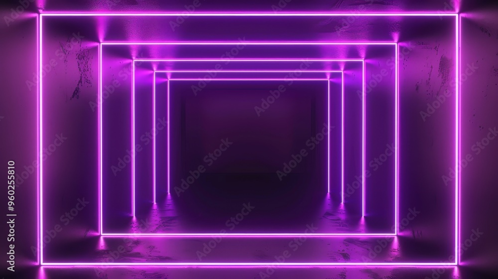 Poster vibrant 3d rendering of an abstract bright neon frame, featuring luminous neon lines forming a recta