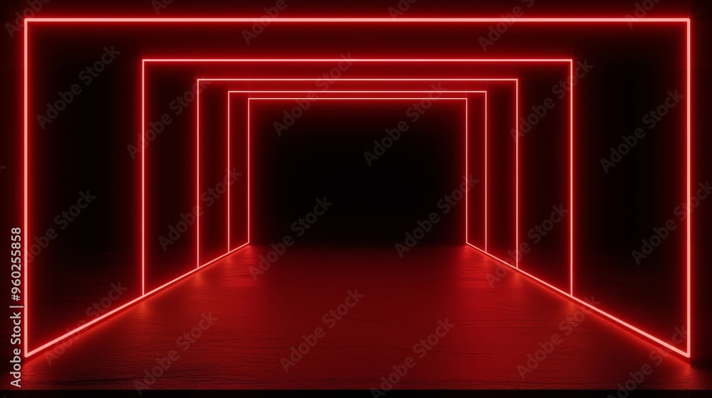 Poster vibrant 3d rendering of an abstract bright neon frame, featuring luminous neon lines forming a recta