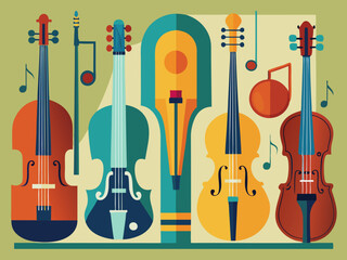 Set of different violins, string instruments.Vector images of musical instruments © VectorVibe