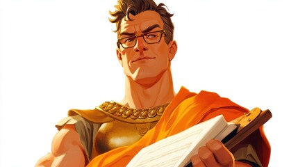 Fototapeta premium Ancient philosopher cartoonized into a male character with a thoughtful expression