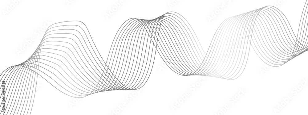 Poster Abstract colorful wave line transparent background with modern stream wave. vector illustration of gray colored wave lines. Frequency sound wave lines and twisted curve lines