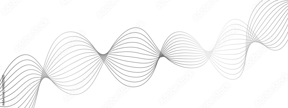 Poster Abstract colorful wave line transparent background with modern stream wave. vector illustration of gray colored wave lines. Frequency sound wave lines and twisted curve lines