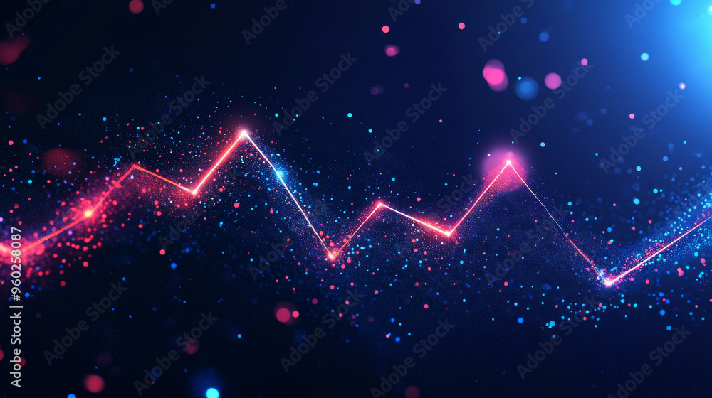 Poster business graph with an upward arrow indicating increase on a technology background. features high-sp