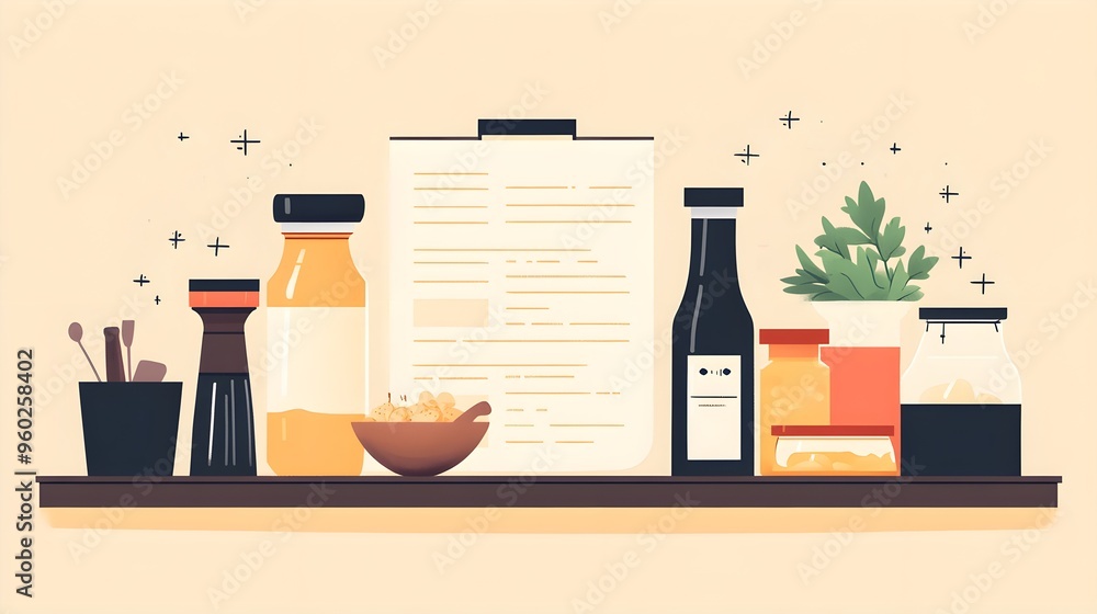 Wall mural flat design of a recipe card with large, easy-to-read typography