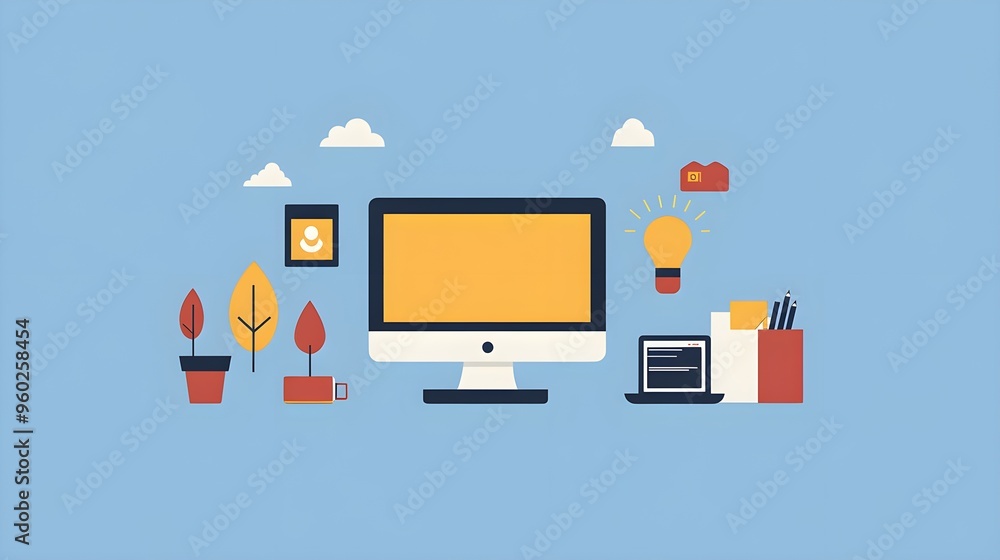 Wall mural flat design of a minimalist icon set that looks crisp and clear at different sizes