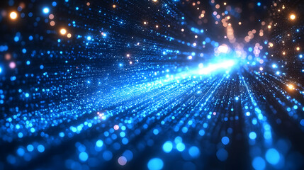 Naklejka premium A vibrant display of blue and gold particles resembling light rays.