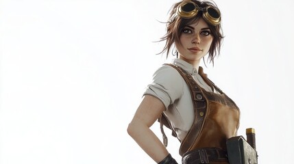 Obraz premium Steampunk-inspired Cartoonized Female Human Character in Colorful Attire