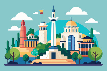 Argentina, Rosario tourism landmarks, vector city travel illustration
