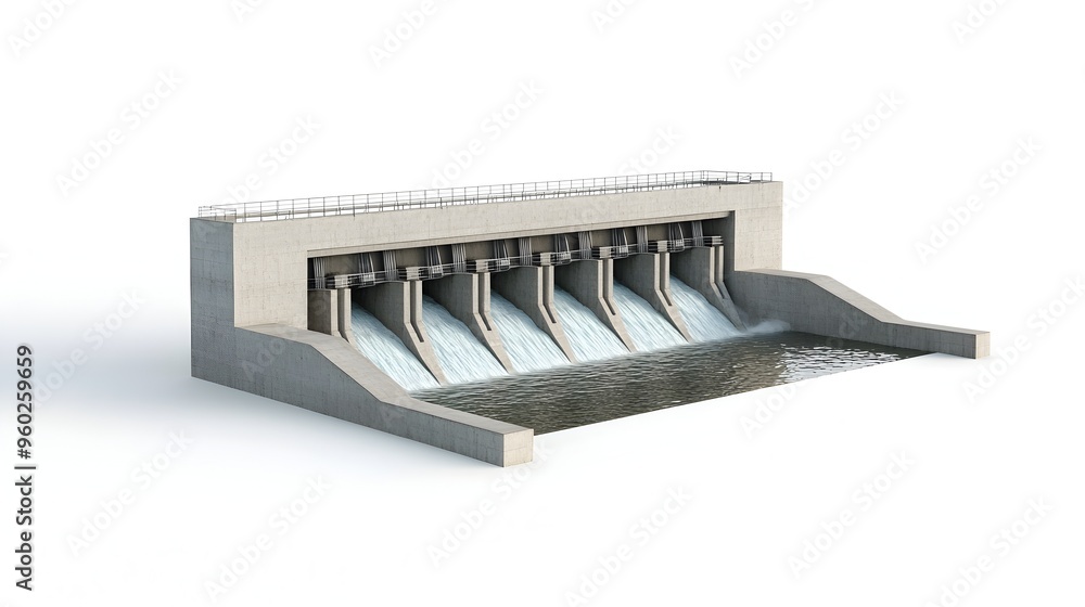 Poster detailed 3d rendering of a clean and precise dam structure on a minimal background