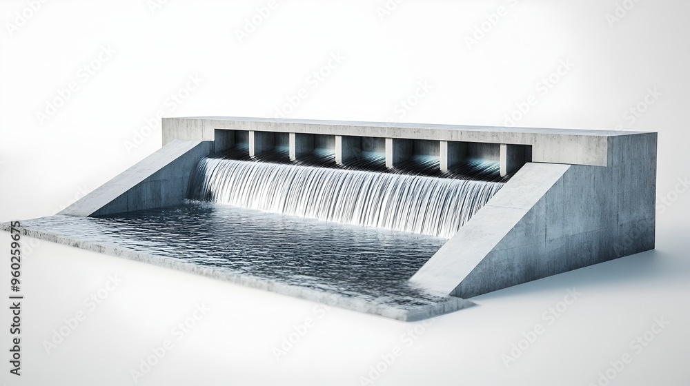 Aufkleber 3d rendering of a large hydroelectric dam structure on a white background