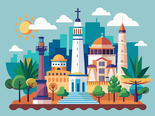 Argentina, Rosario tourism landmarks, vector city travel illustration
