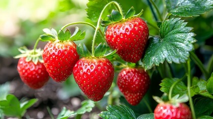 Ripe Strawberries on a Branch