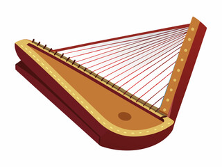Obraz premium Psaltery medieval wooden string musical instrument isolated on white background. Flat style design. Classical ancient musical equipment. Russian tradional music sound. Vector illustration 