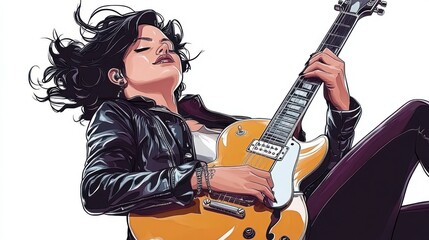 Cartoonized female rockstar wearing stylish outfit in vibrant colors
