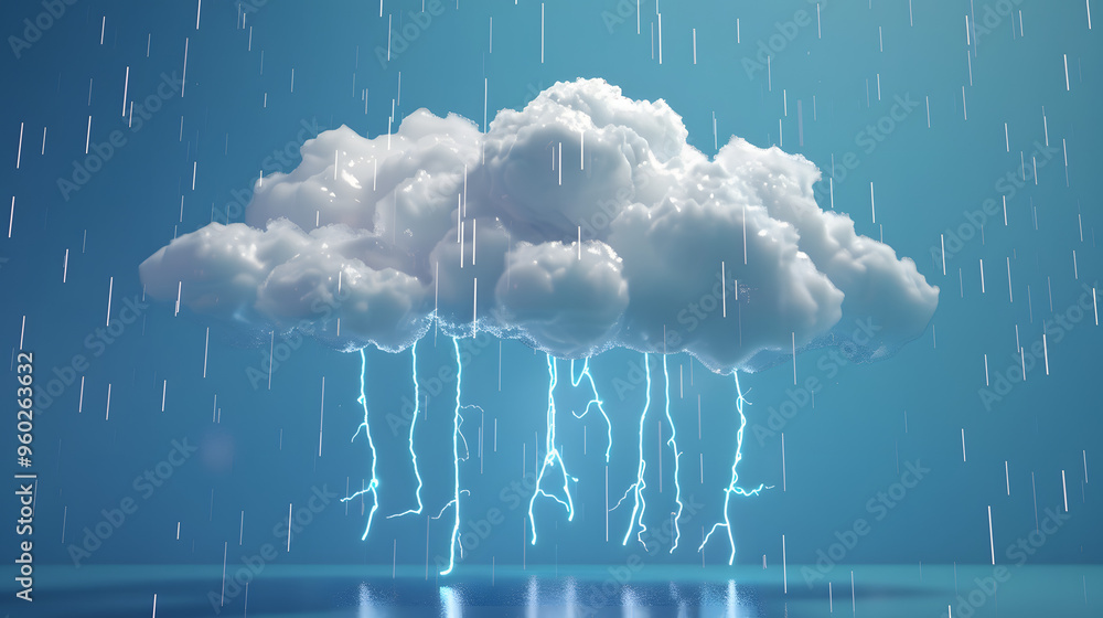 Sticker Thunderstorm Rain Elements Icon 3D Cartoon