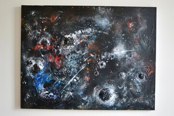 A painting of a black and white space with a blue star