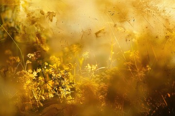 A blurry image of a field of grass with a sun shining through the leaves