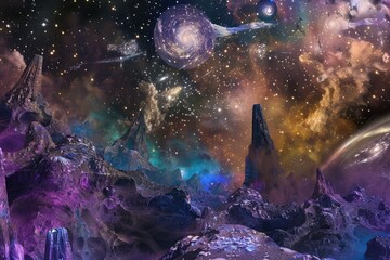 Obraz premium A colorful space scene with a large, glowing circle in the center