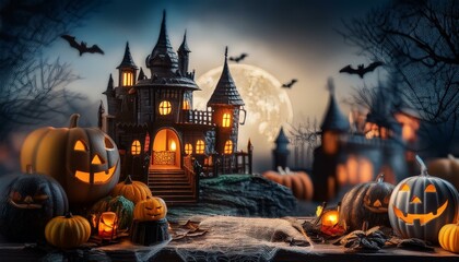haunted castle with Halloween decoration