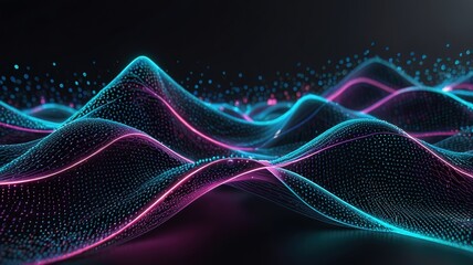 Fototapeta premium Abstract technology stream background. Digital dynamic wave of dots. Network connection structure. 3D rendering.